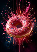 Pink Iced Doughnut Explosion dessert and bakery kitchen wall print by PosterMe.shop