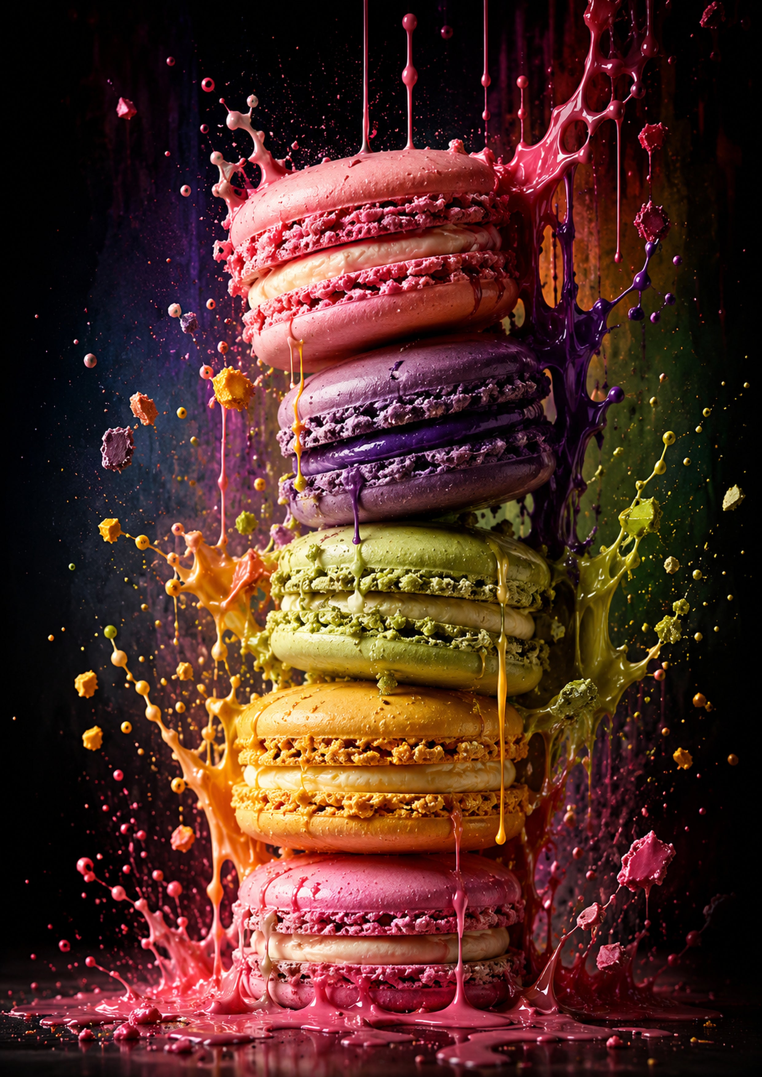 Rainbow Macaron Tower dessert and bakery kitchen wall print by PosterMe.shop