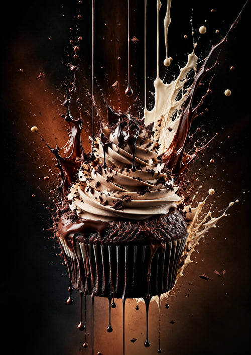 Chocolate Cupcake Cream Burst dessert and bakery kitchen wall print by PosterMe.shop