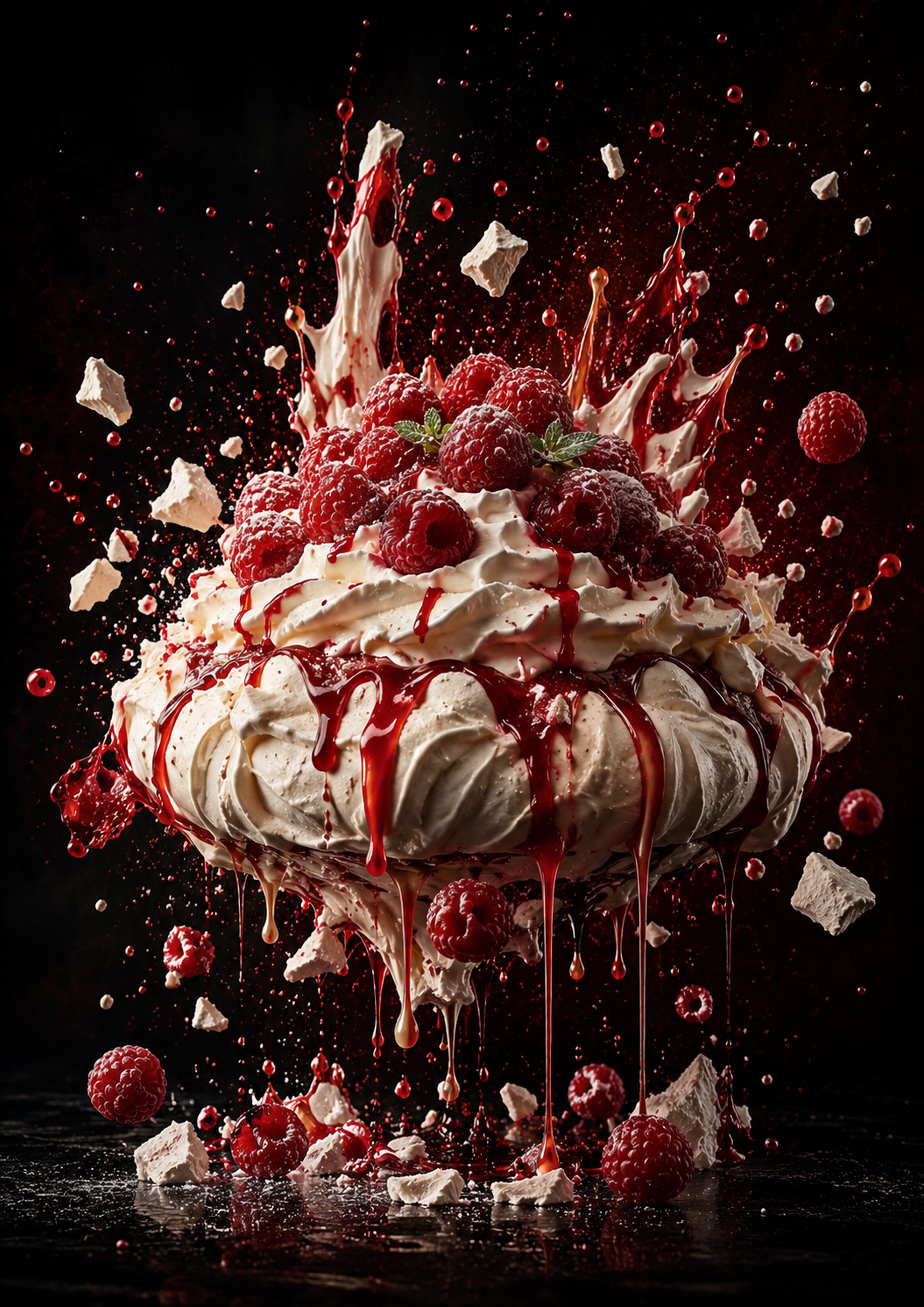 Raspberry Pavlova in Motion dessert and bakery kitchen wall print by PosterMe.shop
