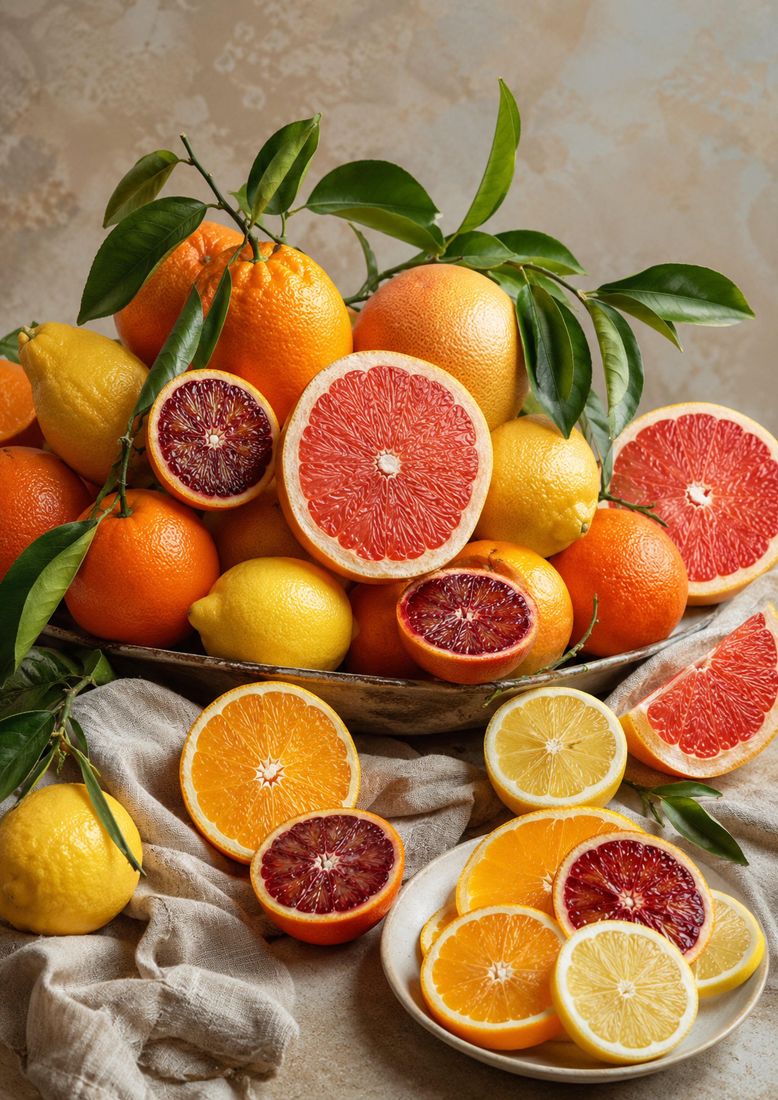 Citrus Harvest on Natural Linen food and kitchen wall print by PosterMe.shop