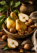 Golden Pears and Walnuts in Autumn Light food and kitchen wall print by PosterMe.shop