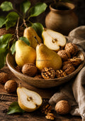 Golden Pears and Walnuts in Autumn Light food and kitchen wall print by PosterMe.shop
