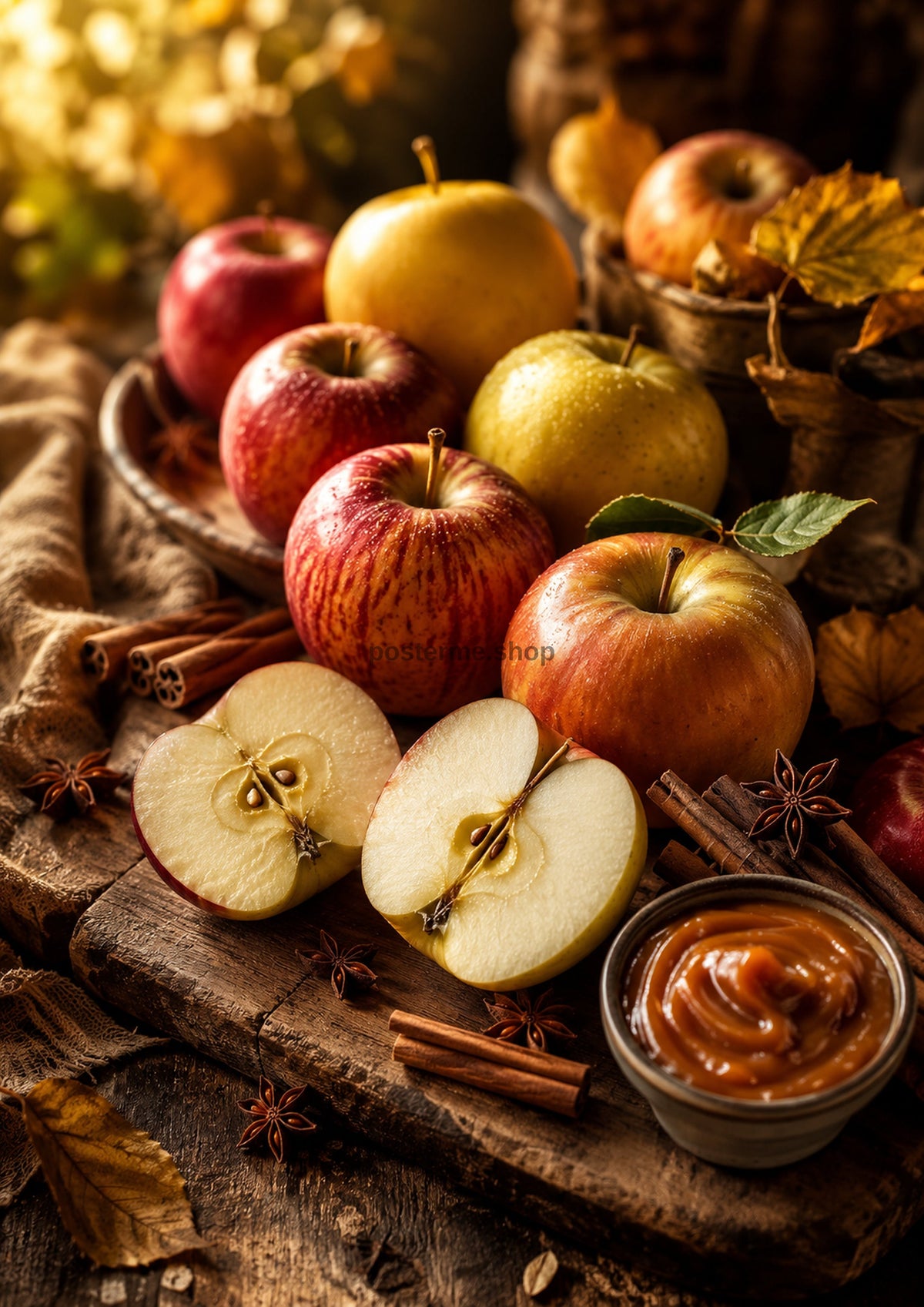 Orchard Apples with Cinnamon and Caramel food and kitchen wall print by PosterMe.shop