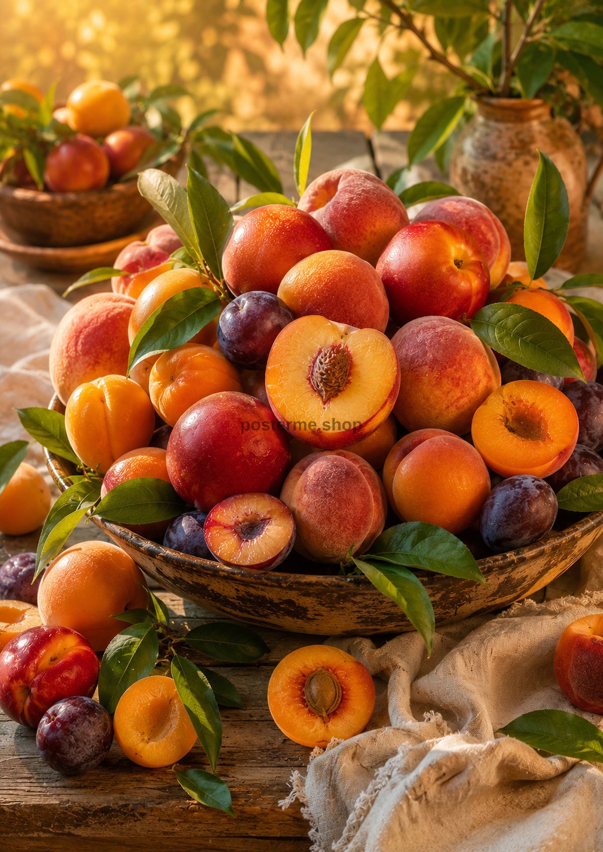 Peaches Apricots Nectarines and Plums food and kitchen wall print by PosterMe.shop