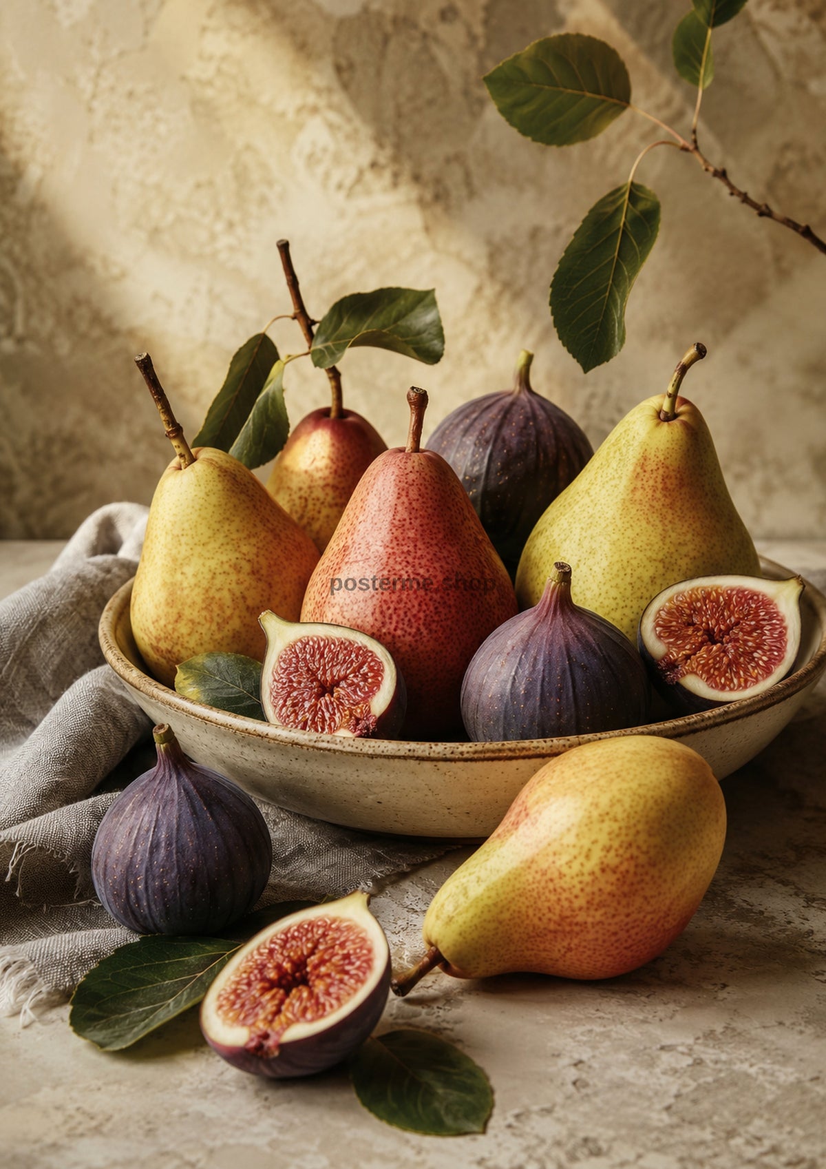Pears and Figs in Soft Country Light food and kitchen wall print by PosterMe.shop