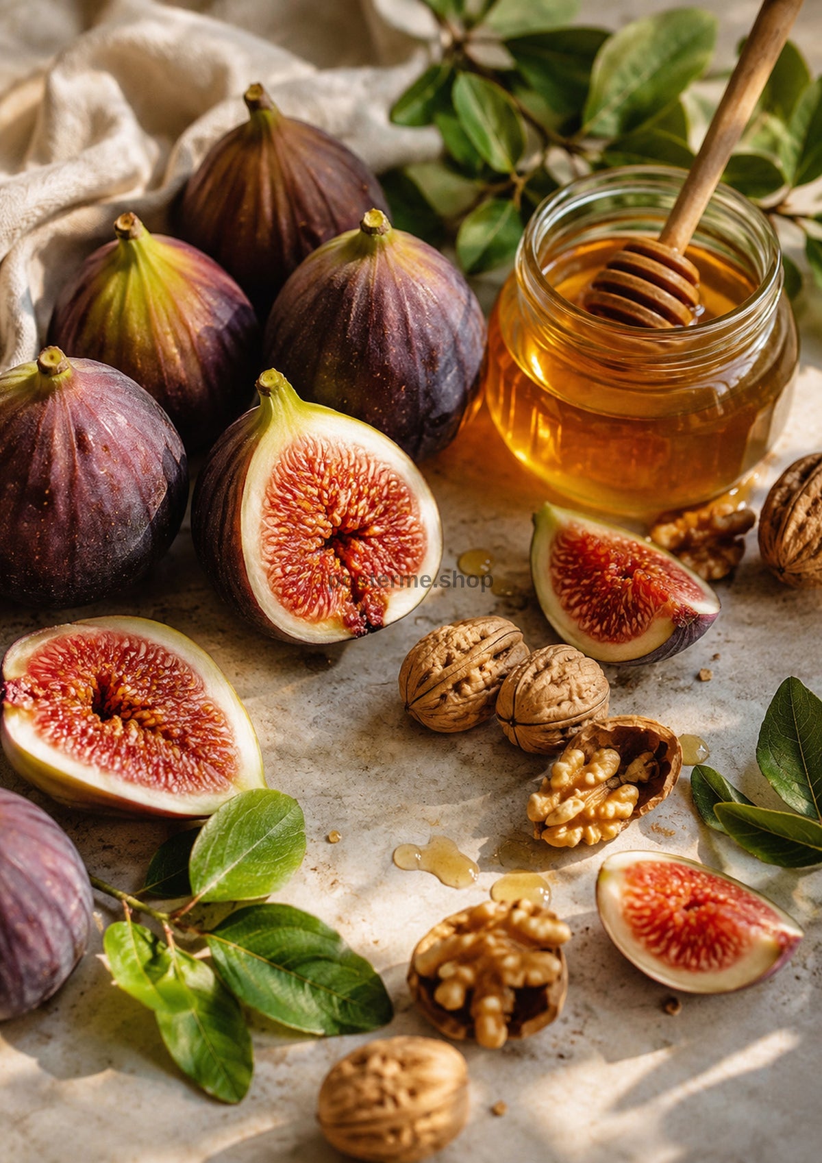 Ripe Figs with Honey and Walnuts food and kitchen wall print by PosterMe.shop