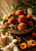 Sun Ripe Peaches Apricots and Blackberries food and kitchen wall print by PosterMe.shop