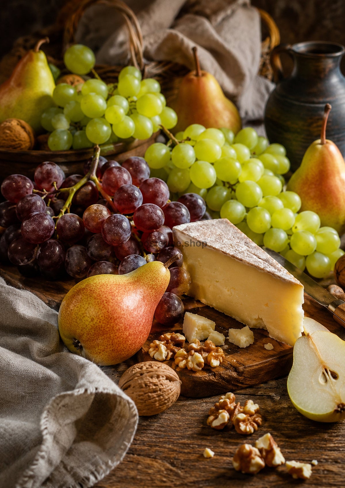 Artisan Cheese Board with Figs and Grapes food and kitchen wall print by PosterMe.shop
