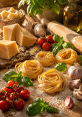 Fresh Pasta Parmesan Tomato and Basil food and kitchen wall print by PosterMe.shop