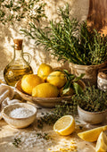 Lemons Rosemary Thyme and Golden Olive Oil food and kitchen wall print by PosterMe.shop
