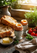 Soft Boiled Eggs Toast and Garden Tomatoes food and kitchen wall print by PosterMe.shop