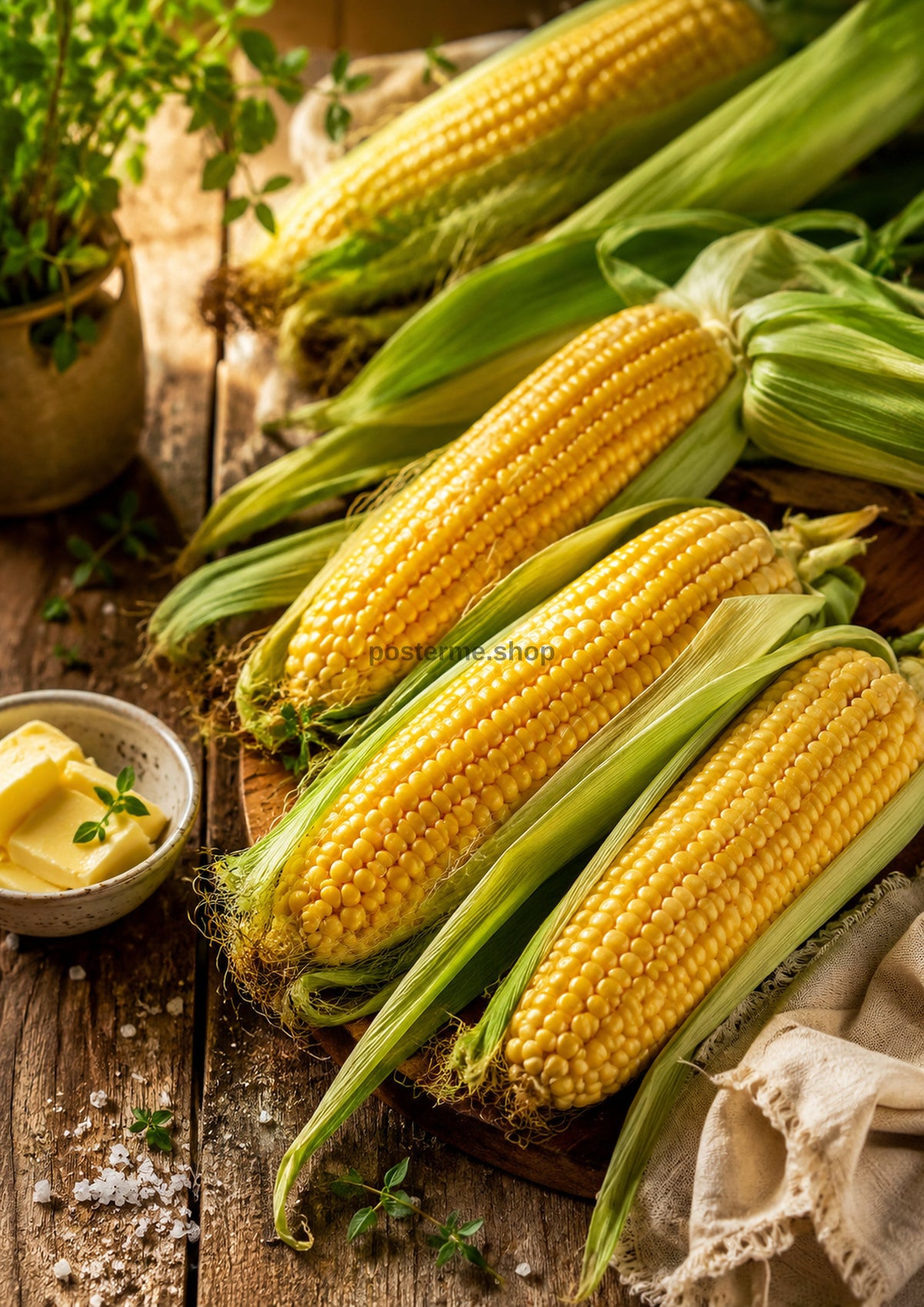 Farm Fresh Sweetcorn with Herb Butter food and kitchen wall print by PosterMe.shop
