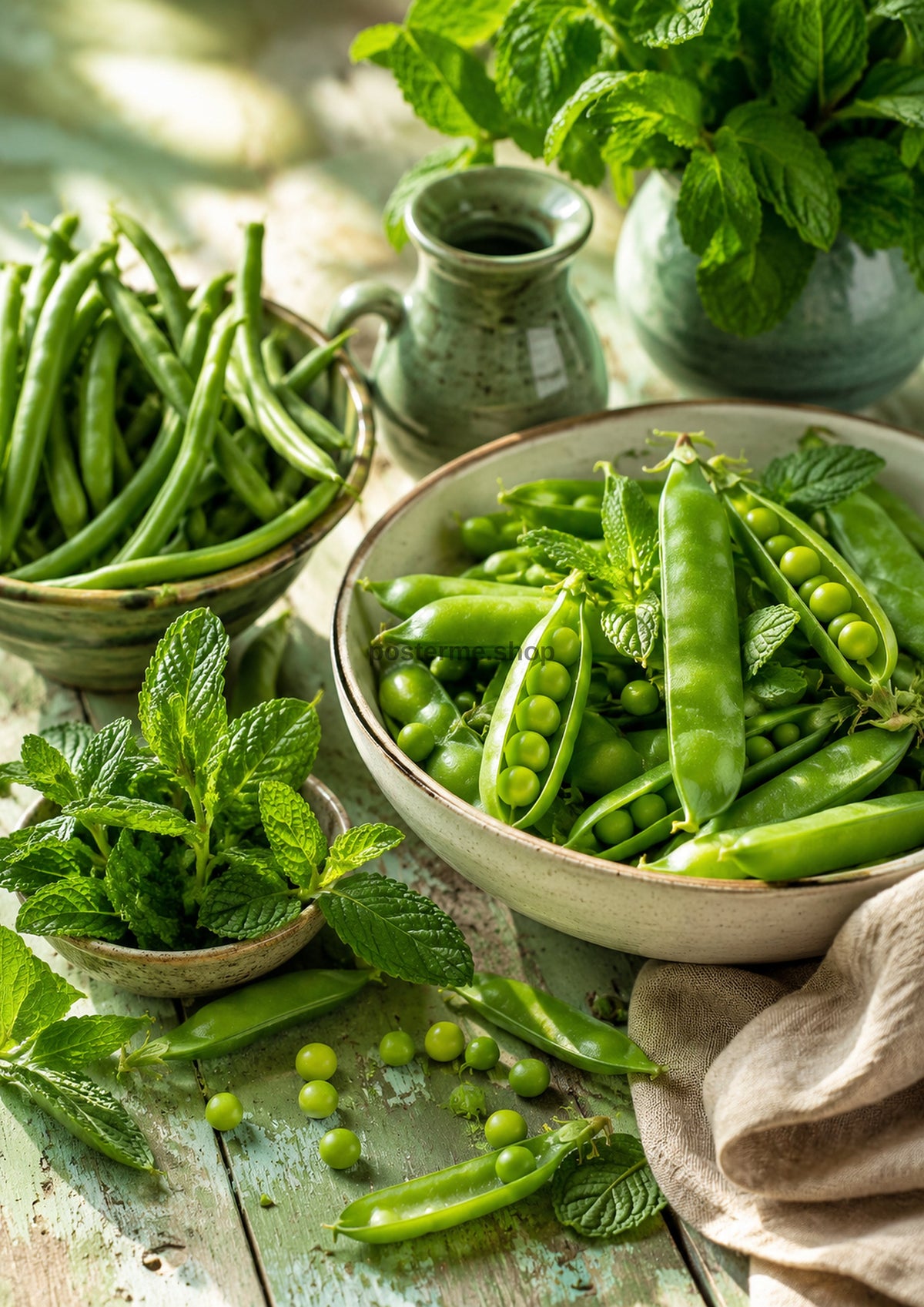 Garden Peas Green Beans and Fresh Mint food and kitchen wall print by PosterMe.shop