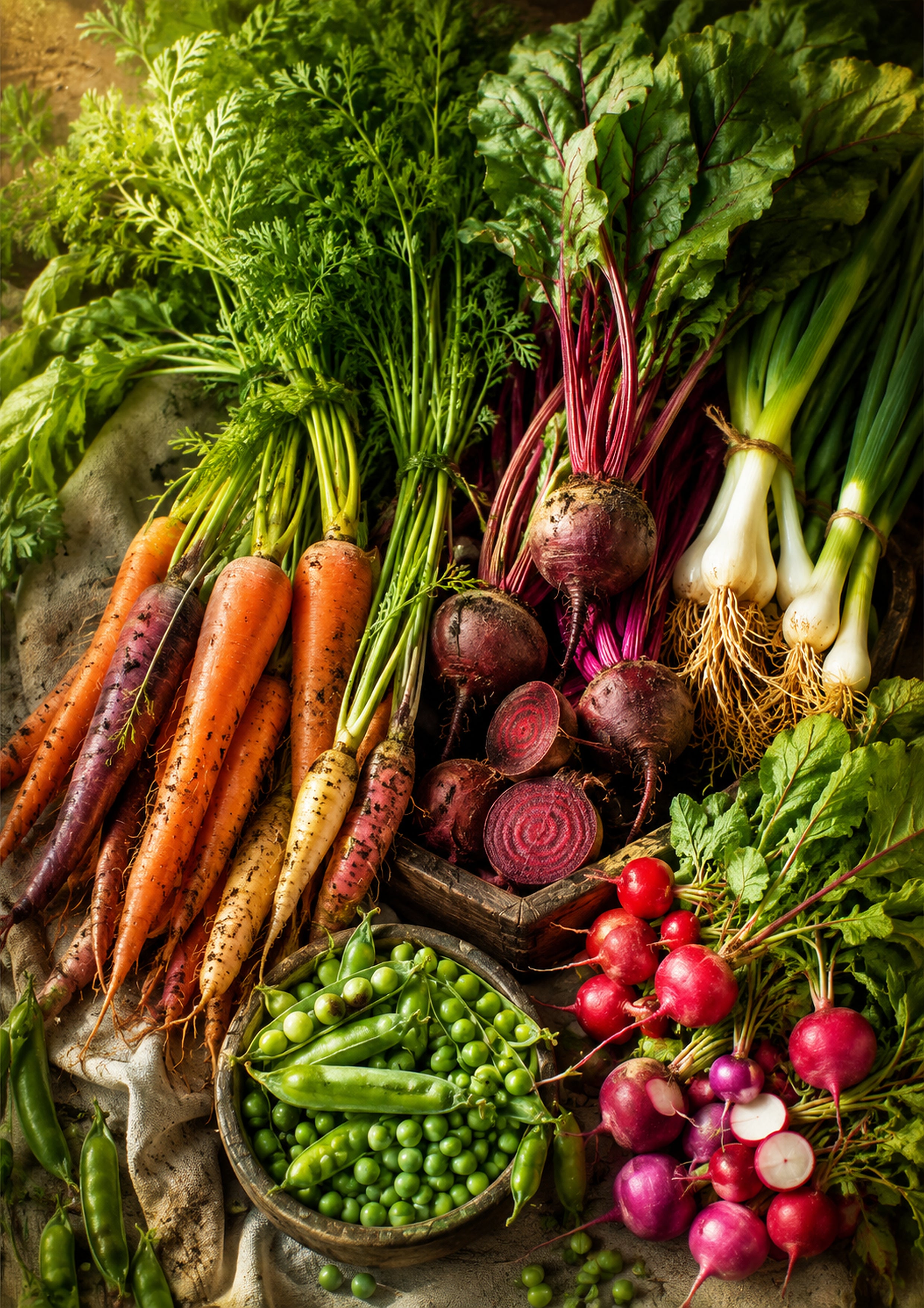 Market Carrots Beets Radishes and Peas food and kitchen wall print by PosterMe.shop