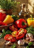 Mediterranean Peppers Garlic and Olive Oil food and kitchen wall print by PosterMe.shop