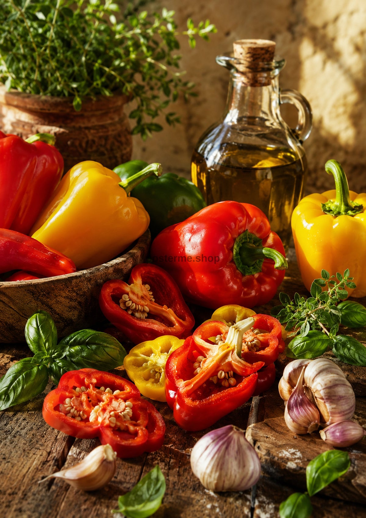 Mediterranean Peppers Garlic and Olive Oil food and kitchen wall print by PosterMe.shop