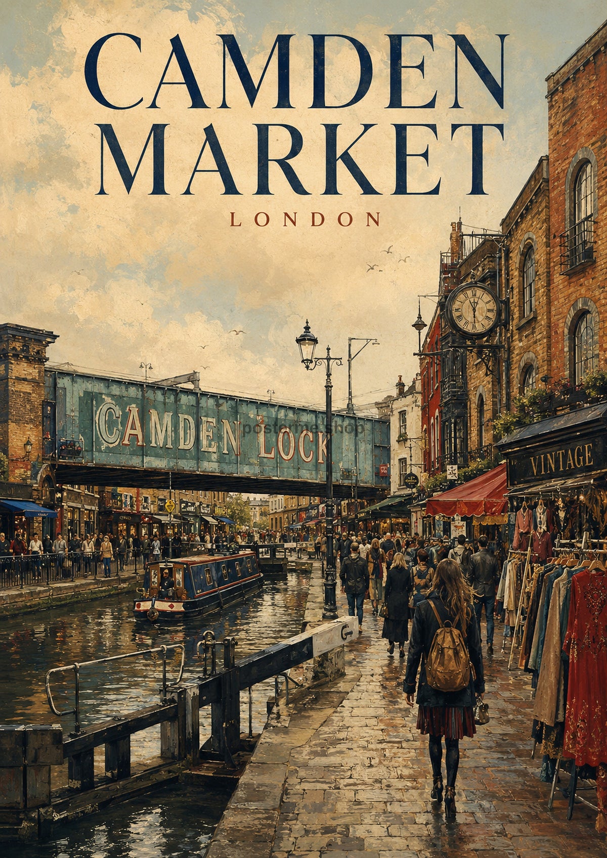 Camden Market Canal Scene London landmark art print by towelme