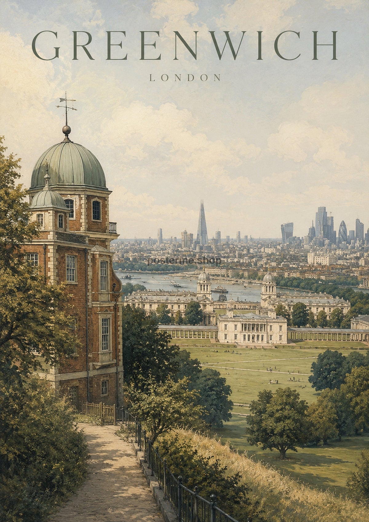 Greenwich Park and London Skyline London landmark art print by towelme