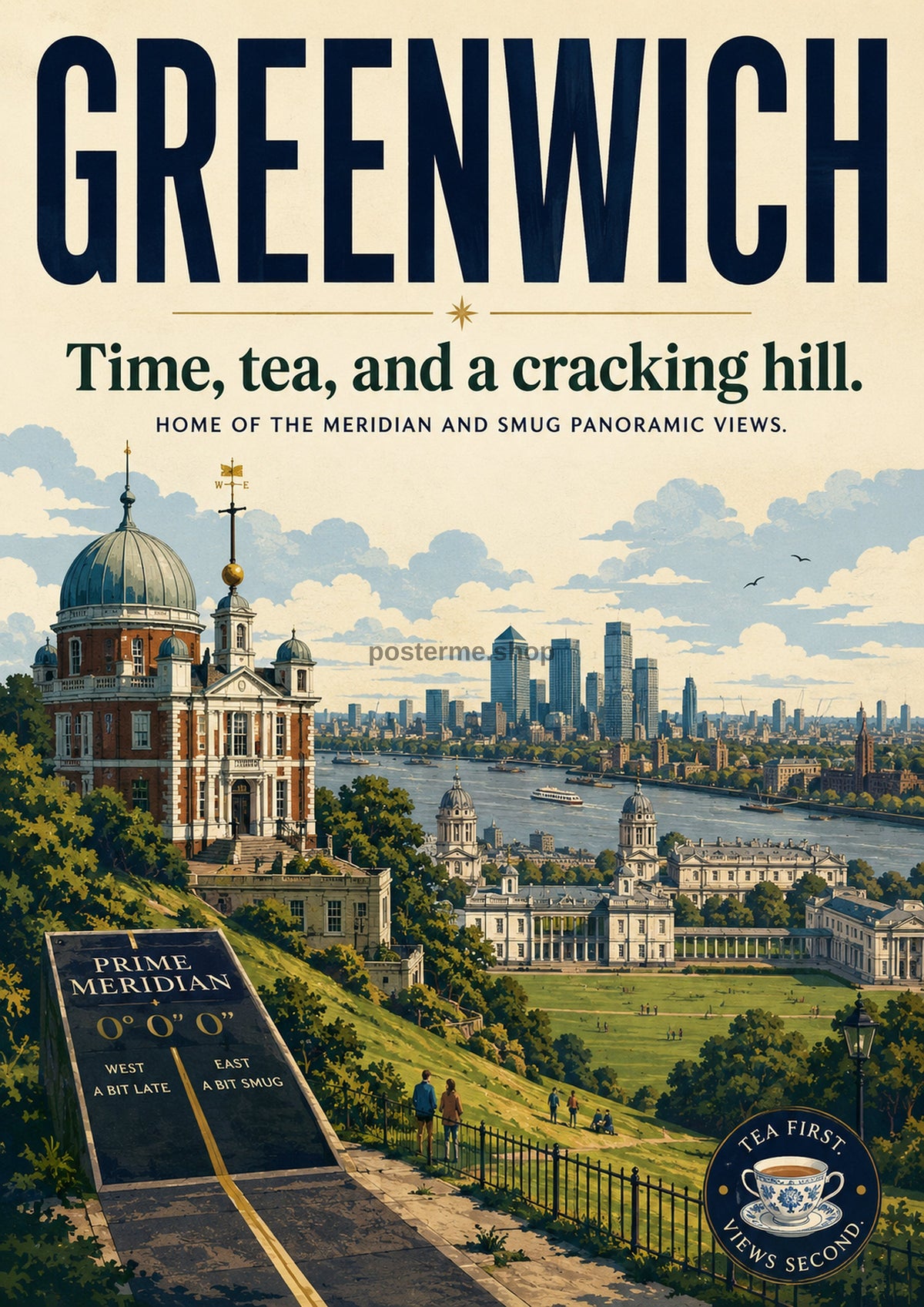 Greenwich: Time, Tea and Views London landmark art print by towelme