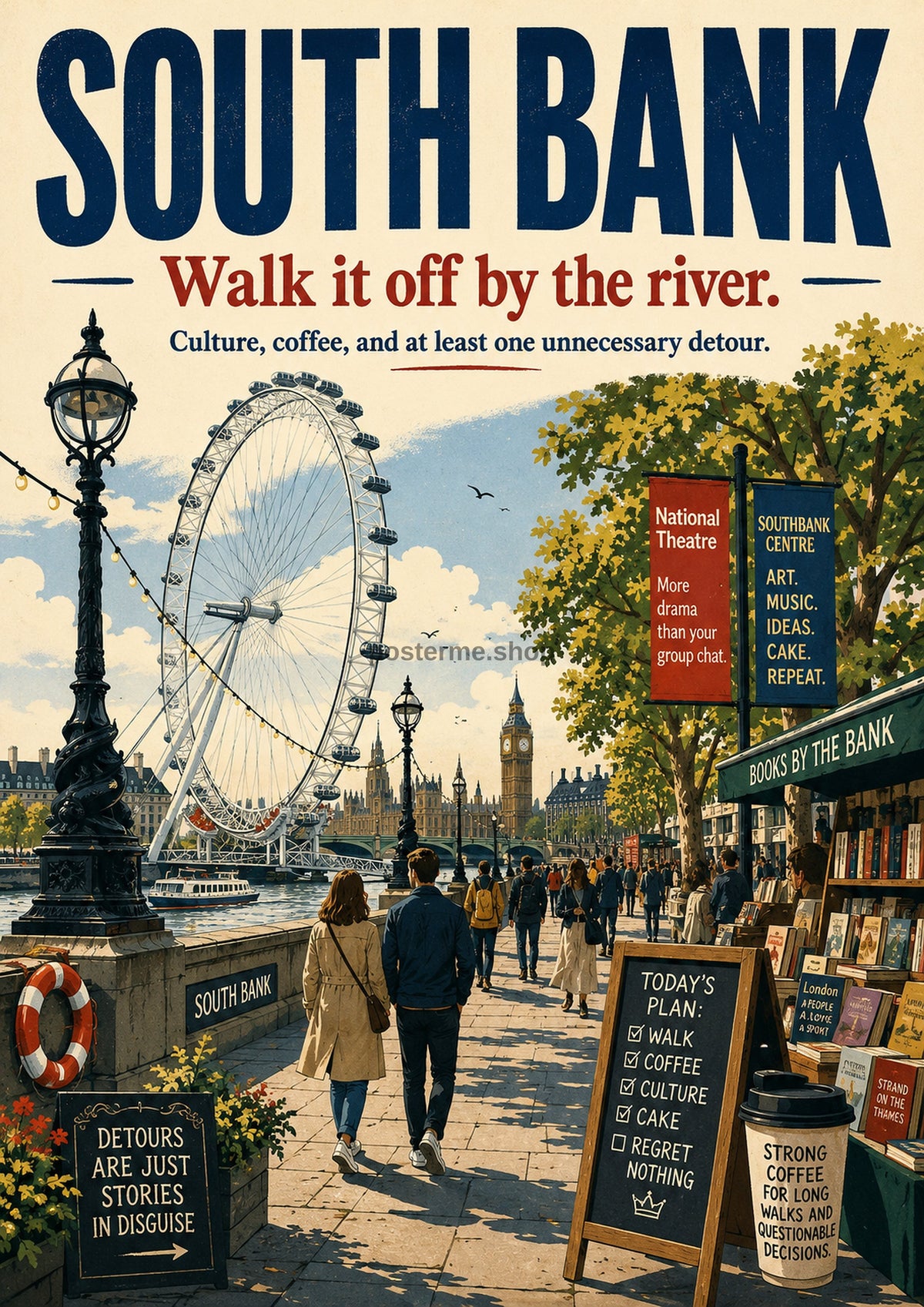 South Bank Stroll and City Sights London landmark art print by towelme