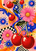 Psychedelic Cherries and Blossoms maximalist art print by towelme