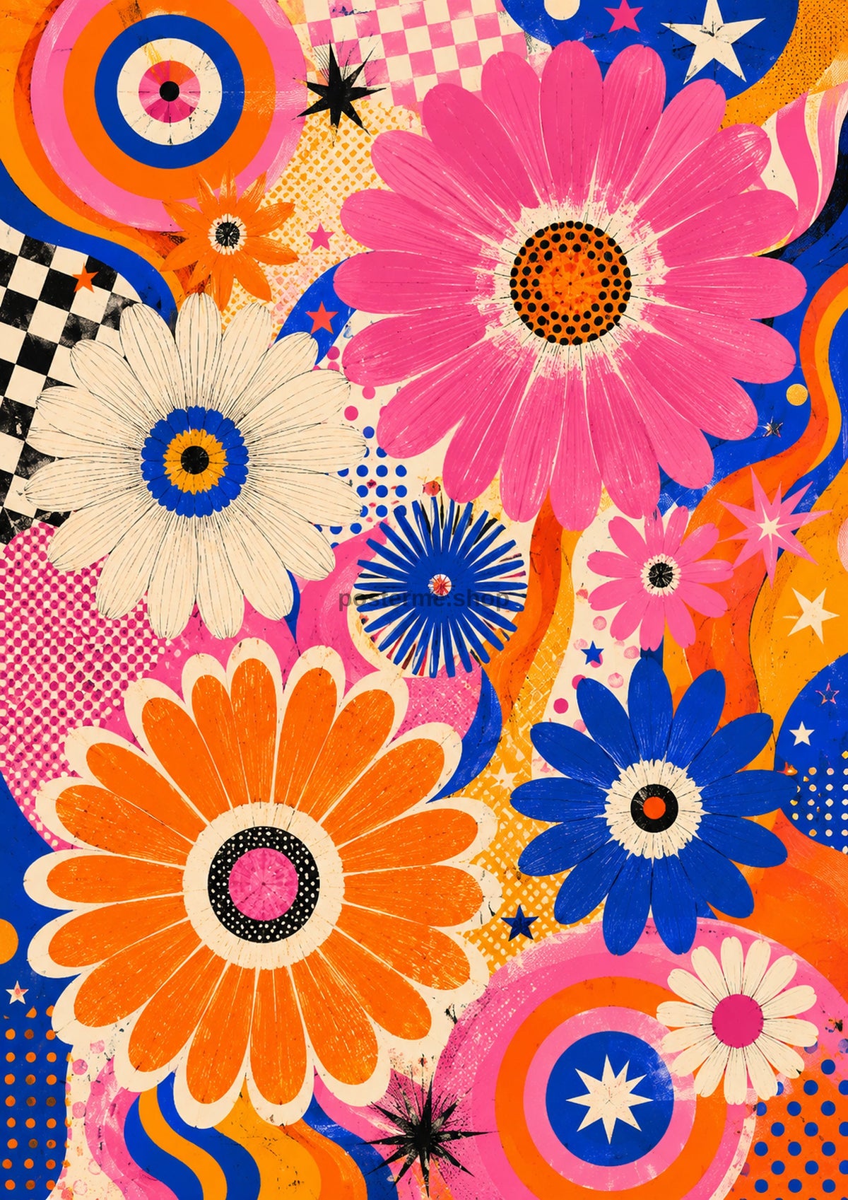 Psychedelic Floral Starburst Collage maximalist art print by towelme