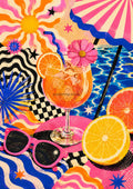 Retro Summer Poolside Spritz maximalist art print by towelme