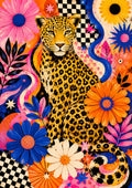 Vibrant Leopard in a Psychedelic Jungle maximalist art print by towelme