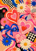 Retro Candy Hearts and Bows maximalist art print by towelme