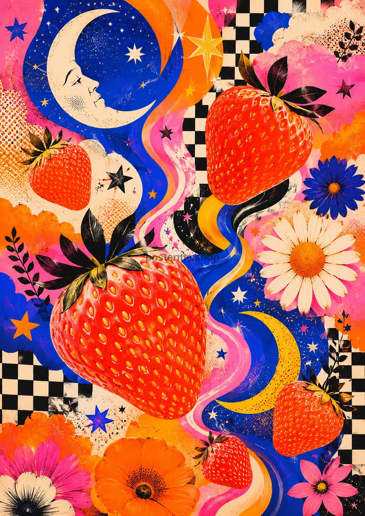 Cosmic Strawberries and Moonlight maximalist art print by towelme