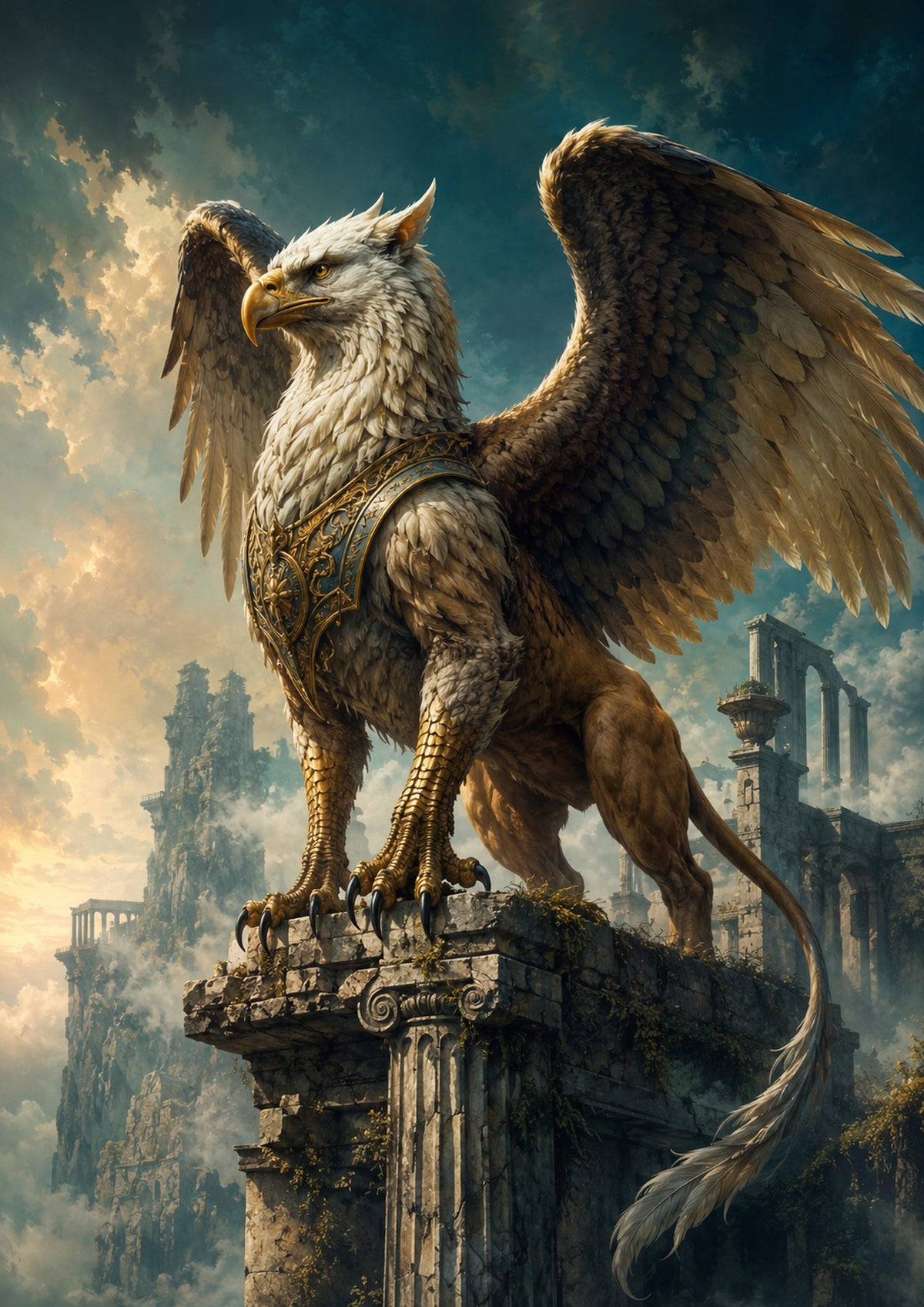 Griffin Sentinel of the Sky Ruins mythical creature fantasy wall print by towelme