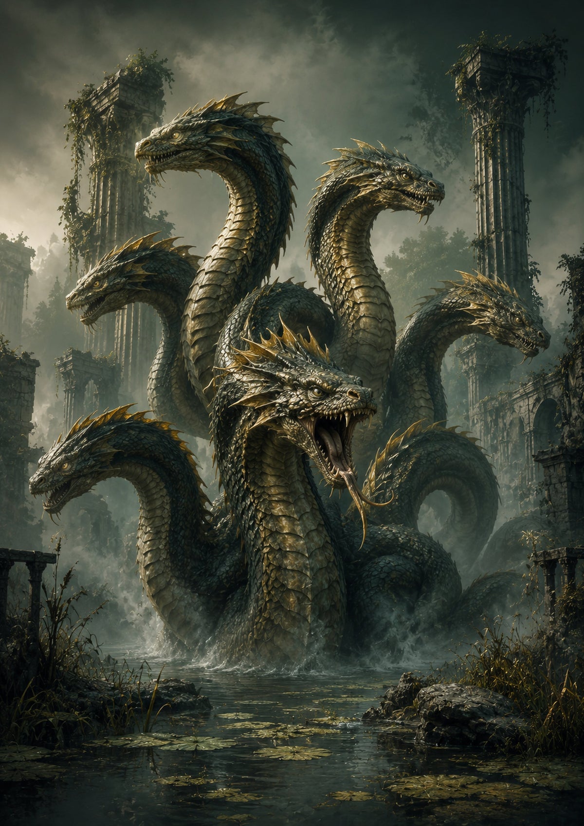Hydra of the Drowned Ruins mythical creature fantasy wall print by towelme