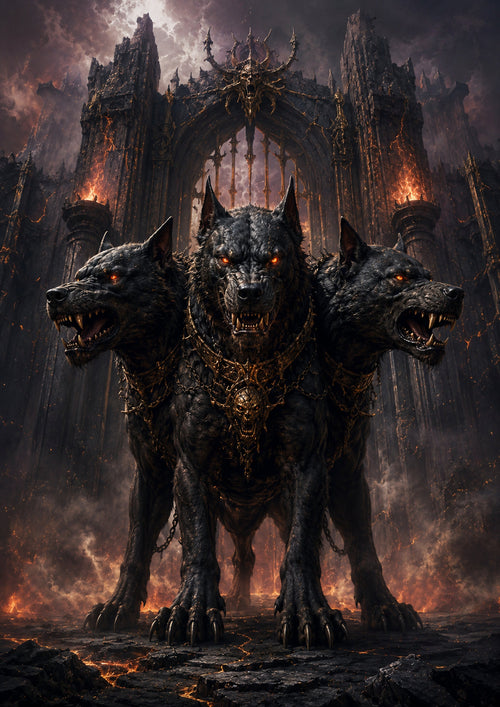 Cerberus at the Gates of the Underworld mythical creature fantasy wall print by towelme