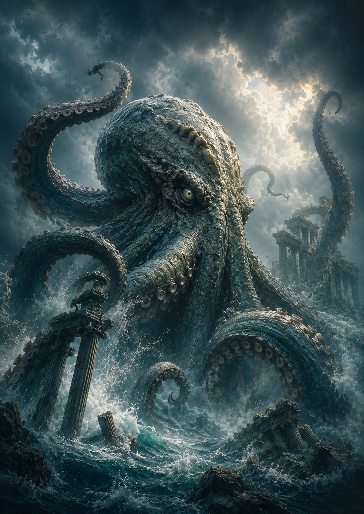 Kraken of the Sunken Kingdom mythical creature fantasy wall print by towelme