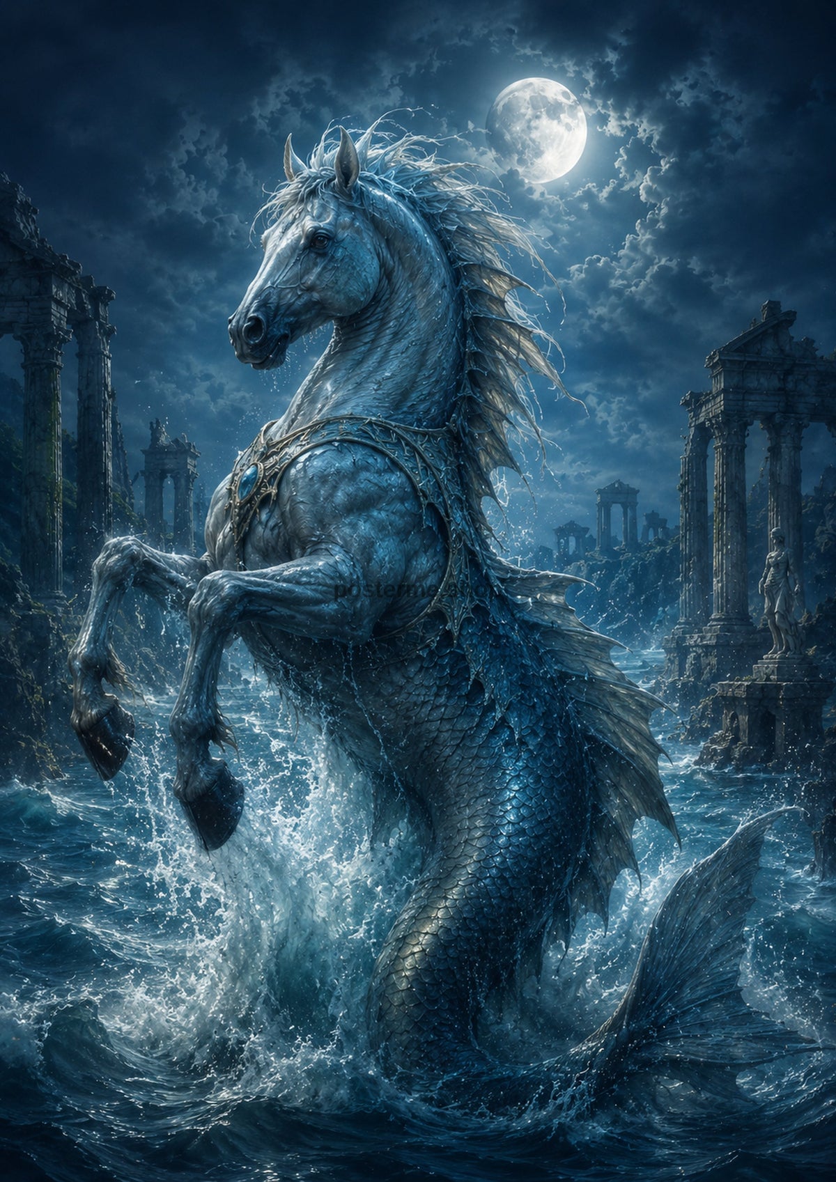 Moonlit Hippocamp of the Lost Coast mythical creature fantasy wall print by towelme