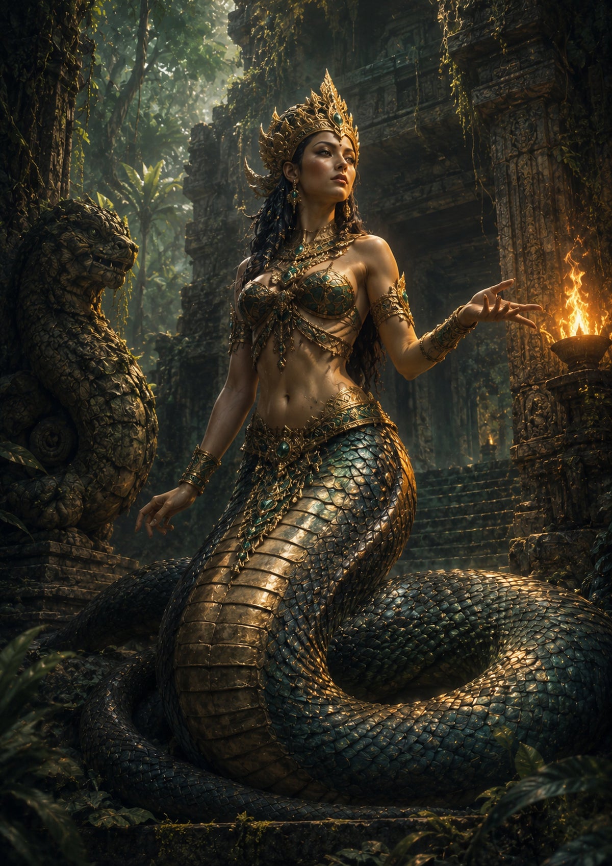 Naga Priestess of the Jungle Temple mythical creature fantasy wall print by towelme
