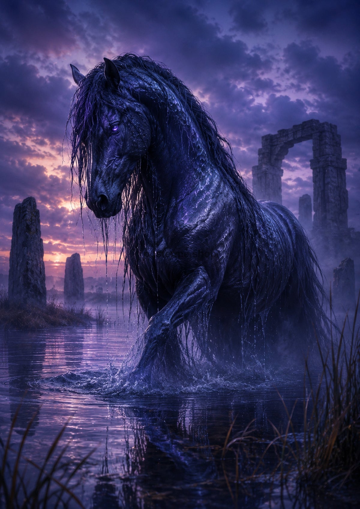 Twilight Kelpie of the Drowned Stones mythical creature fantasy wall print by towelme