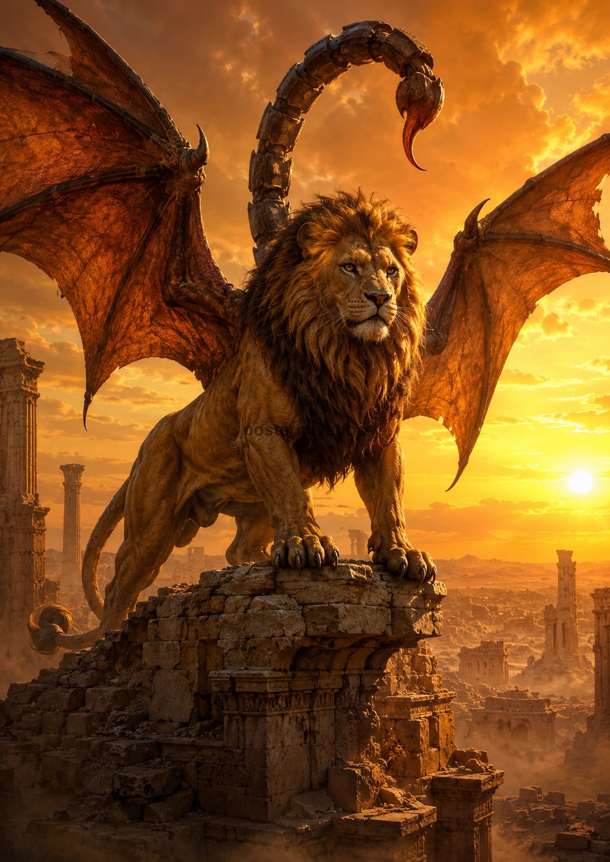 Manticore Lord of the Scorched Realm mythical creature fantasy wall print by towelme
