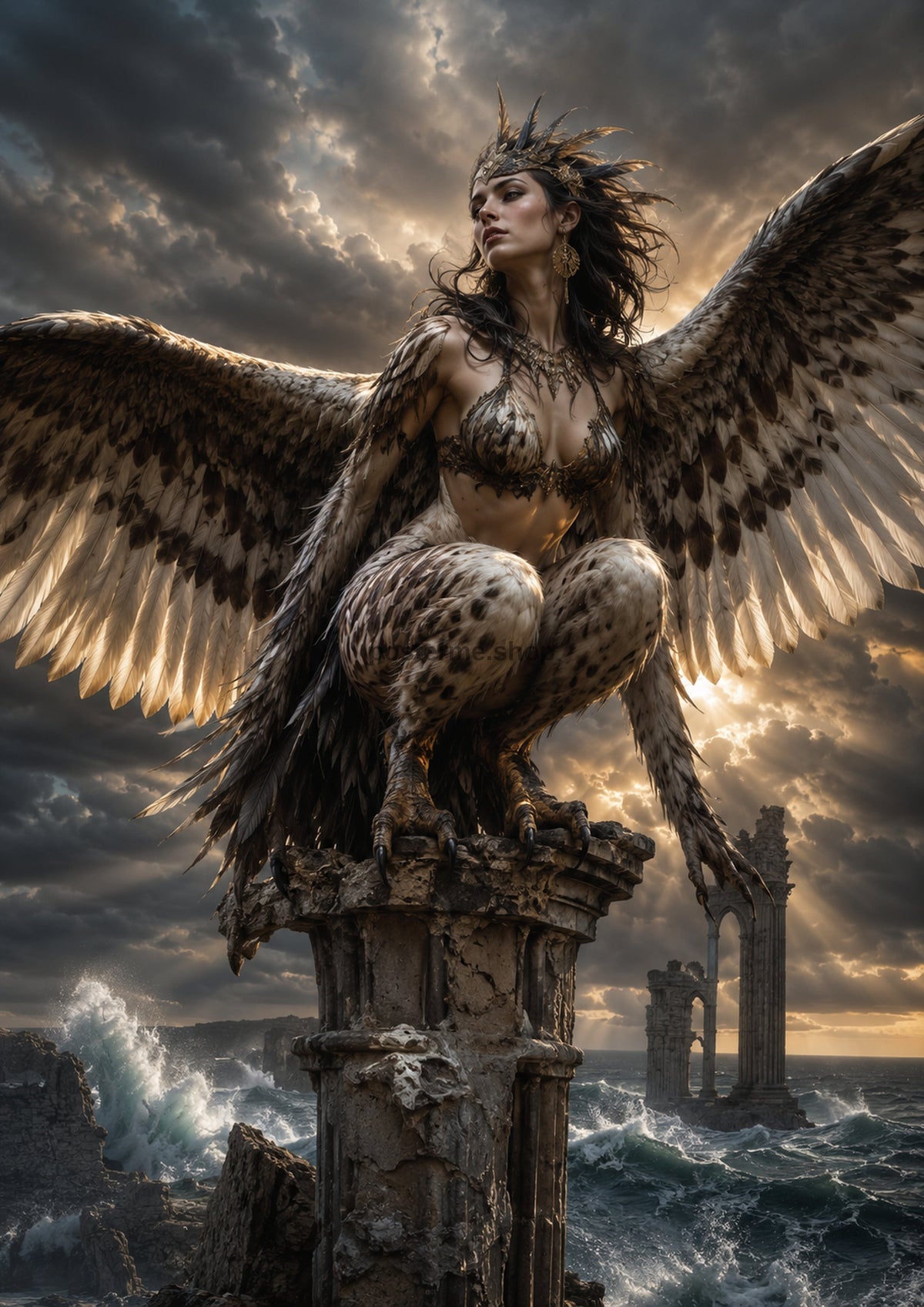 Harpy Queen of the Tempest Ruins mythical creature fantasy wall print by towelme