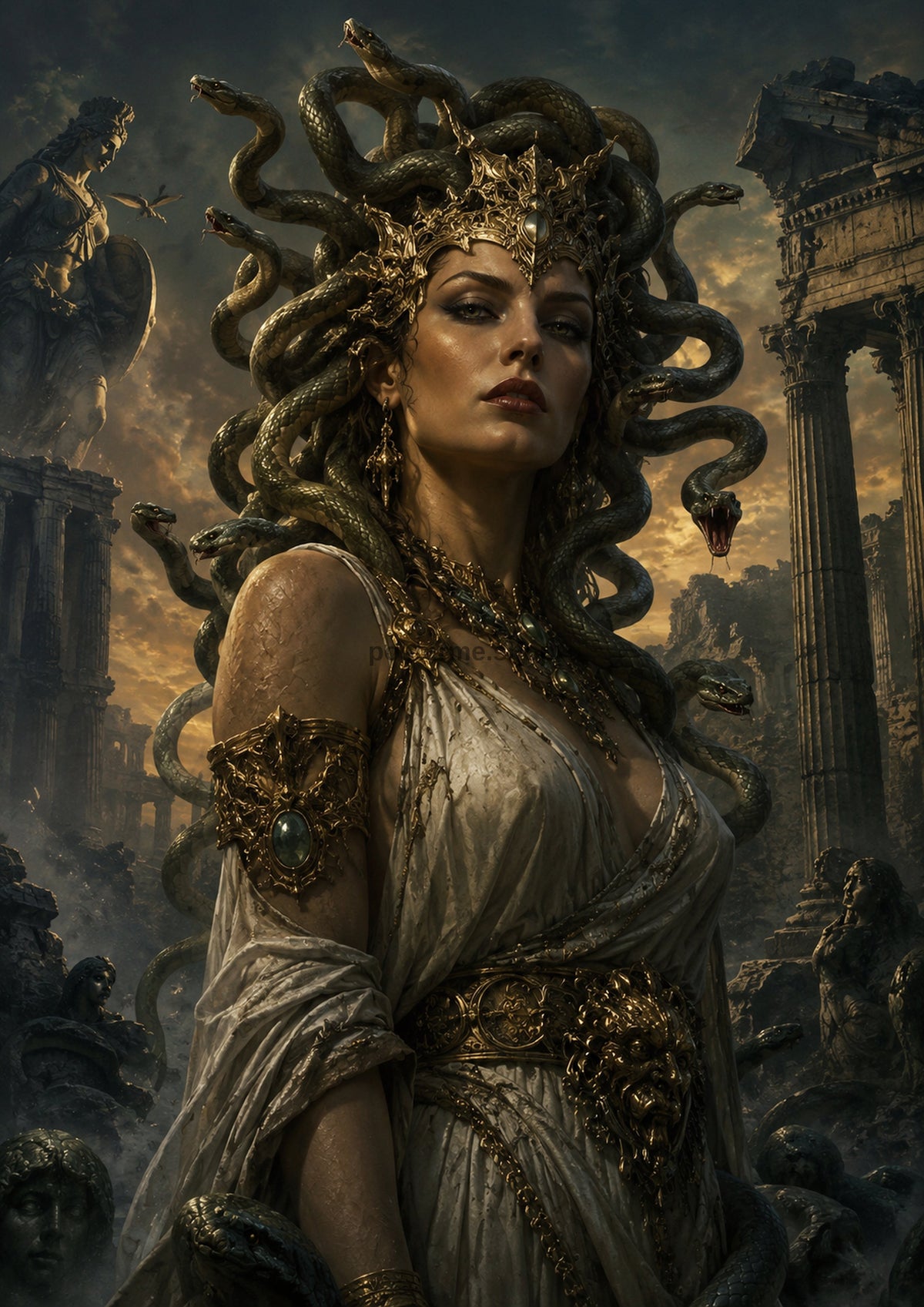 Gorgon Queen of the Fallen Temple mythical creature fantasy wall print by towelme