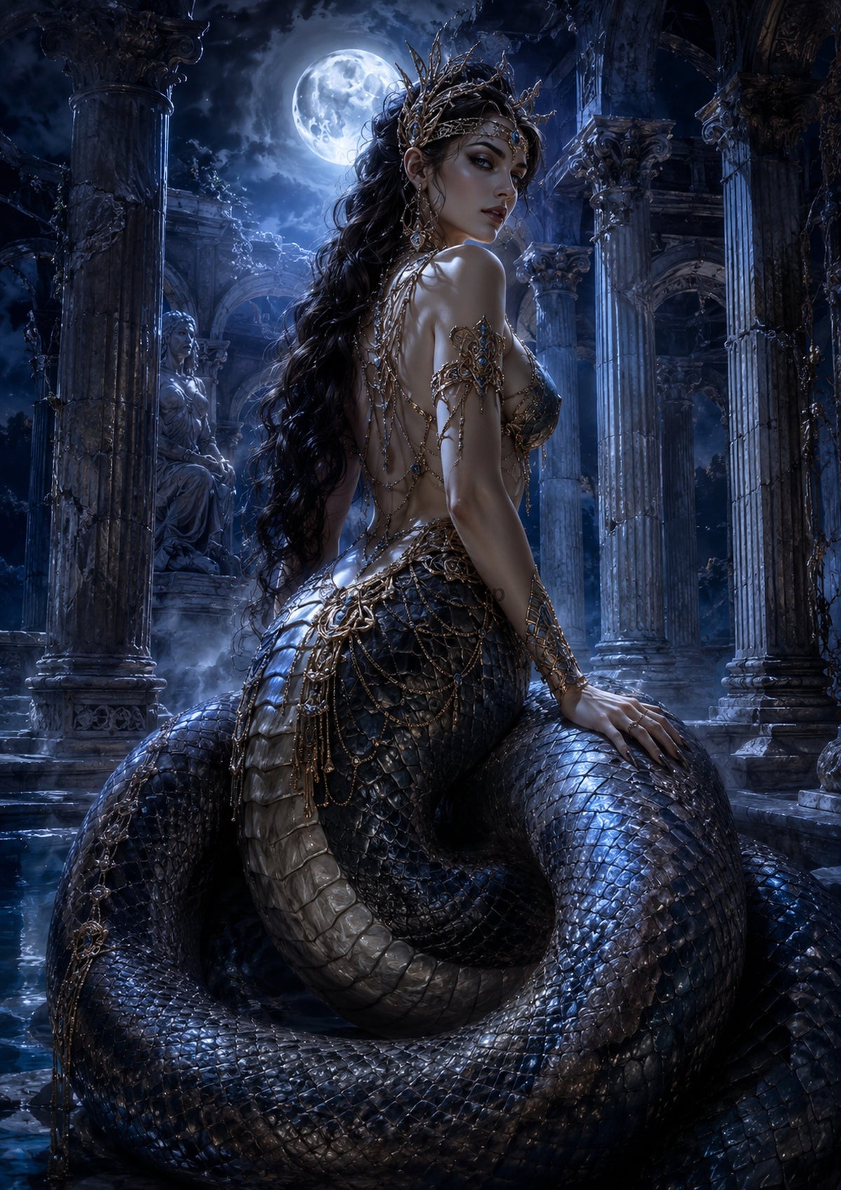 Moon Serpent Queen of the Ancient Court mythical creature fantasy wall print by towelme