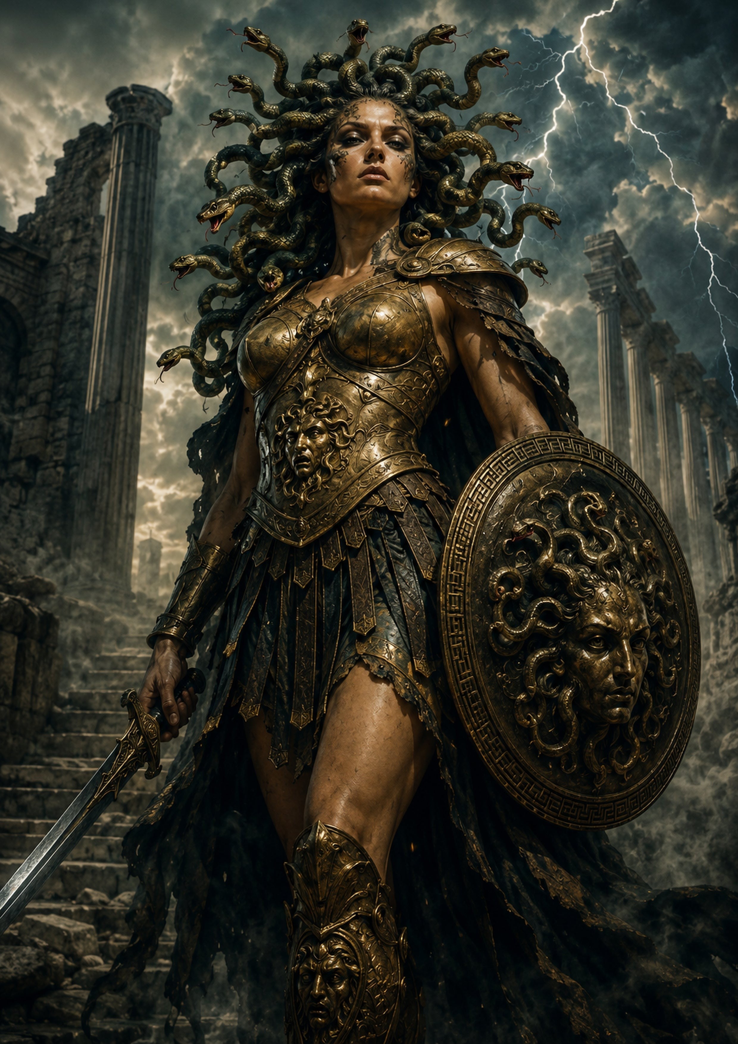 Gorgon Warrior of the Storm Ruins mythical creature fantasy wall print by towelme