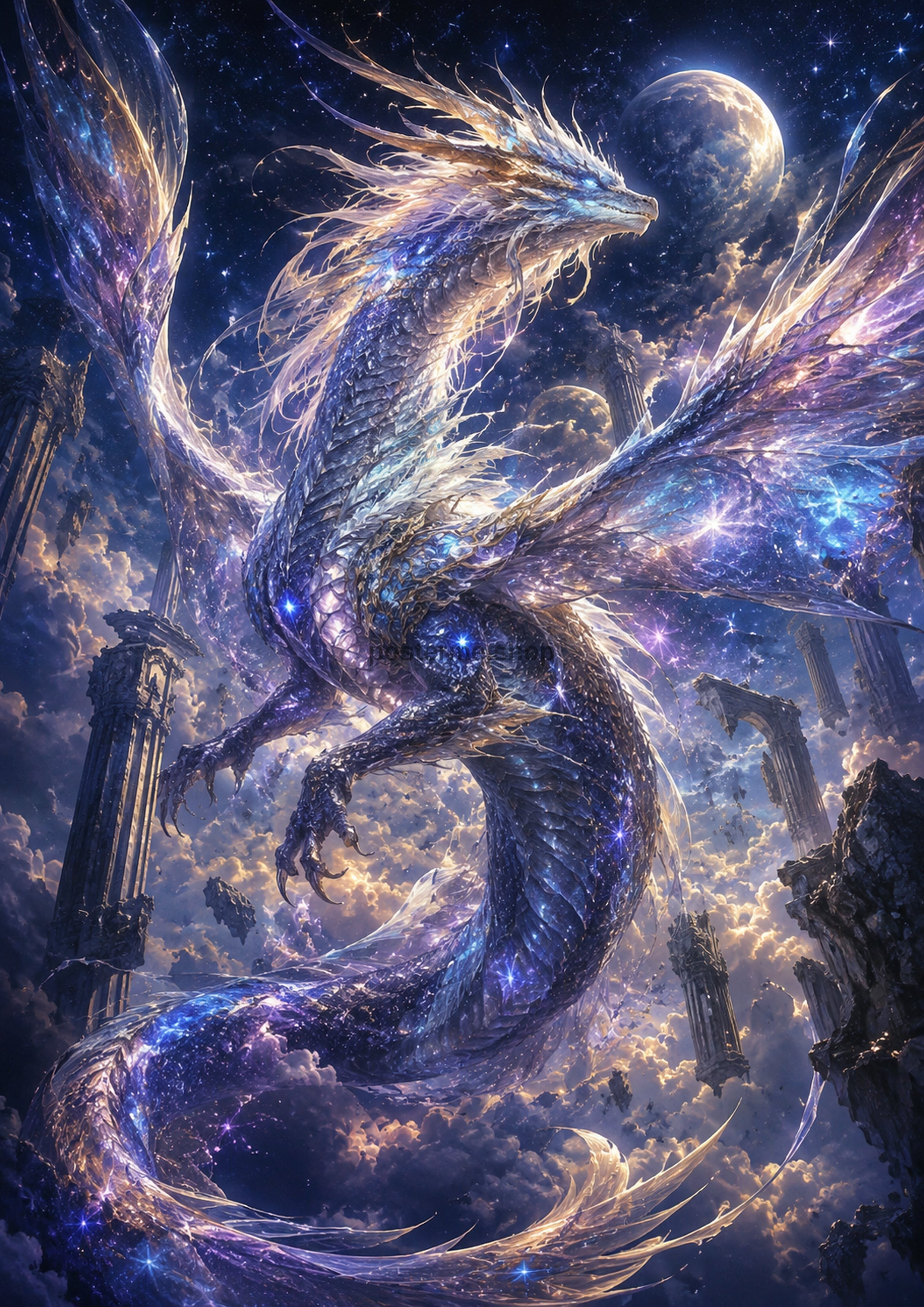 Celestial Dragon of the Shattered Heavens mythical creature fantasy wall print by towelme