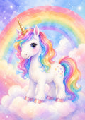 Magical Unicorn in A Pastel Sky colourful nursery wall print by PosterMe.shop