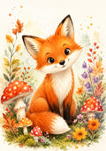 Playful Fox in A Woodland Scene colourful nursery wall print by PosterMe.shop