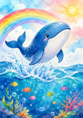 Whale Joyfully Leaps over the Ocean colourful nursery wall print by PosterMe.shop