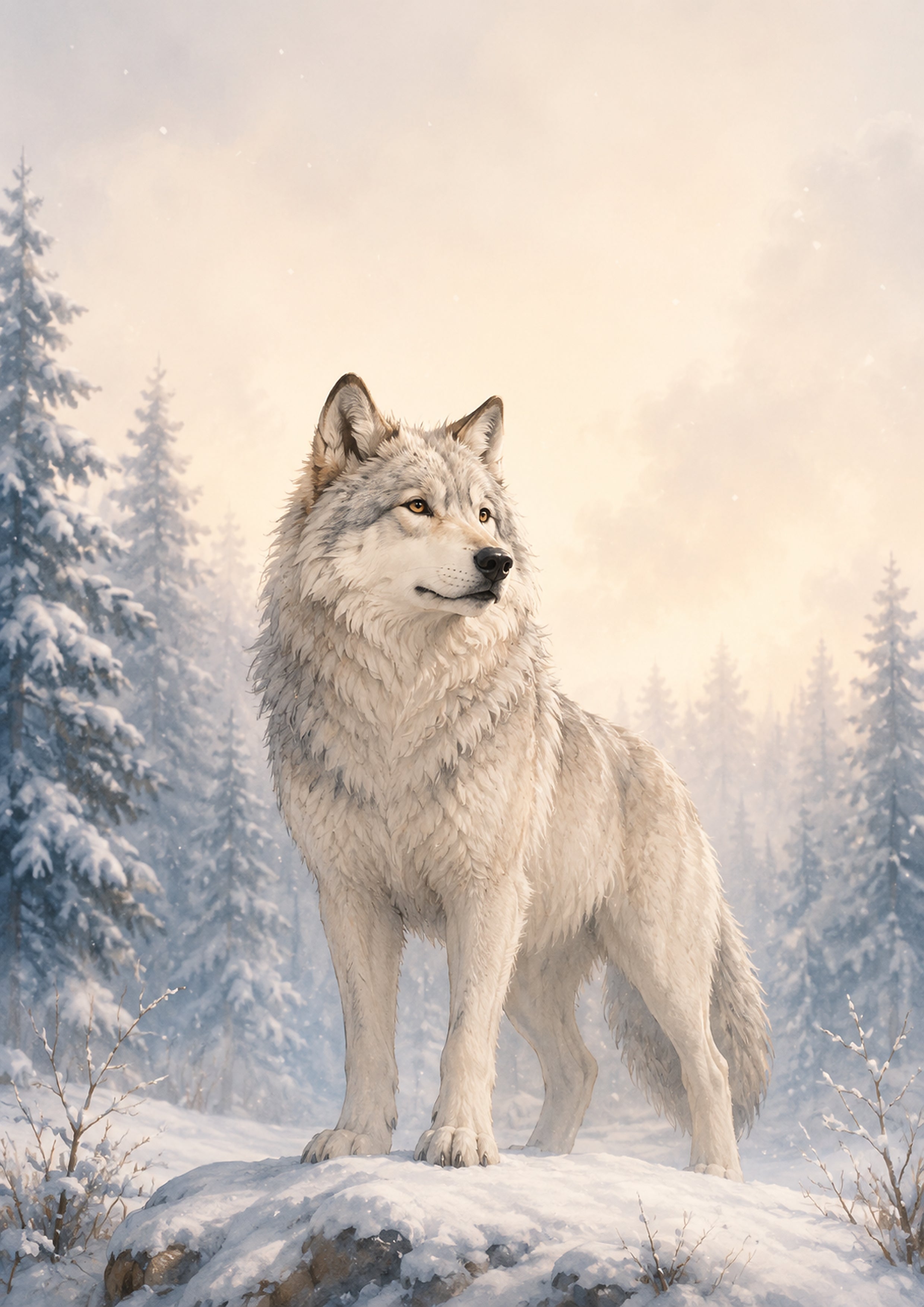 Majestic Wolf in A Snowy Forest fantasy nursery wall print by PosterMe.shop