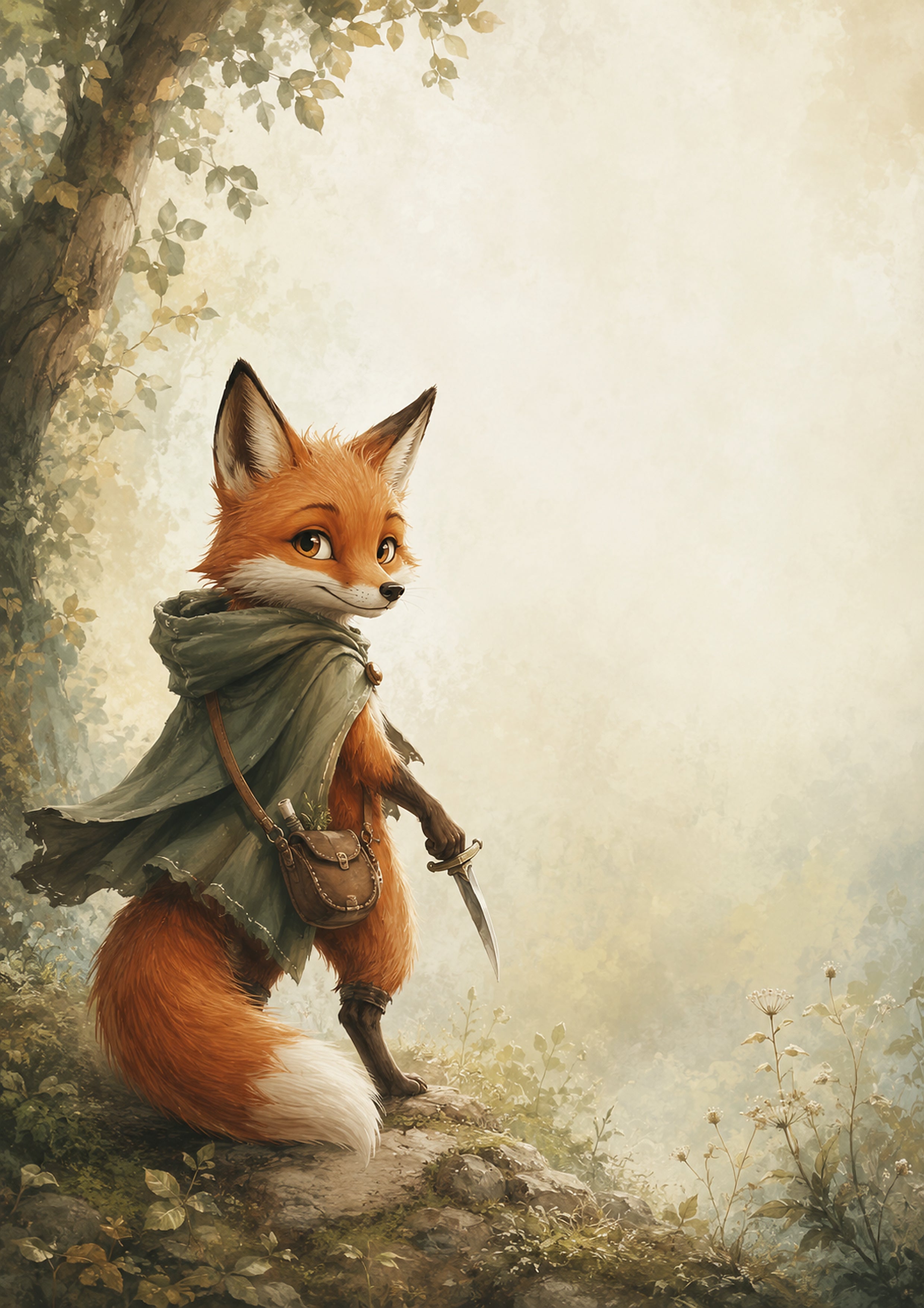 Whimsical Fox Adventurer in the Forest fantasy nursery wall print by PosterMe.shop