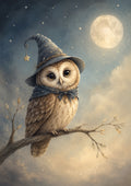 Whimsical Owl Under A Glowing Moon fantasy nursery wall print by PosterMe.shop